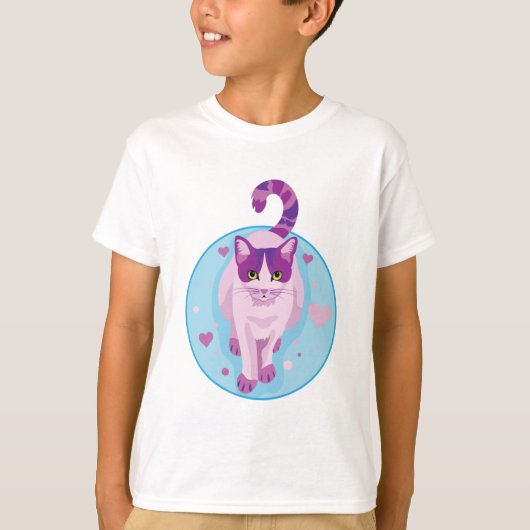 聞き取り付きスカイサークルでかわいいピンクと紫の猫 Tシャツ (正面)