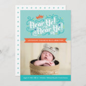 聞け！聞け！青で表示される誕生の発表 案内状 (正面/裏面)