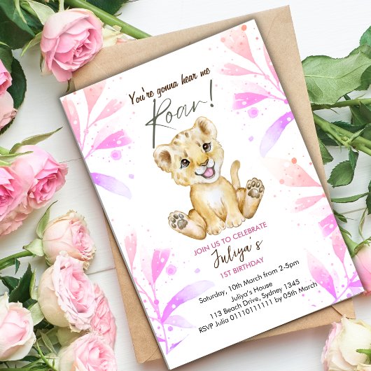 聞こえた?私の咆哮!1歳の誕生日 招待状