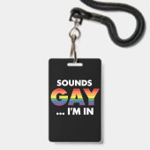 聞こえる ゲイだってマジで虹色LGBTQプライド バッジ (正面（ネックストラップ付）)