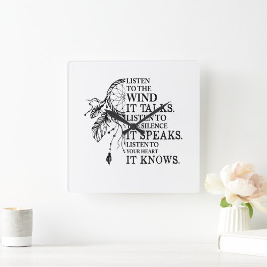 聞ハートにはアメリカ先住民を知っている スクエア壁時計 (ホーム)