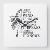 聞ハートにはアメリカ先住民を知っている スクエア壁時計 (正面)