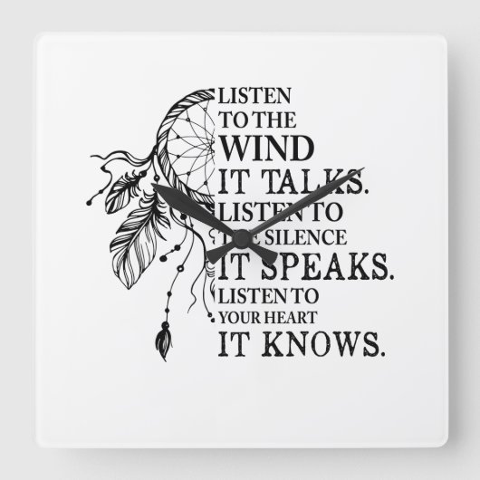 聞ハートにはアメリカ先住民を知っている スクエア壁時計 (正面)