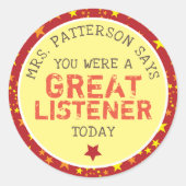 聞素晴らしき手 |パーソナライズされた先生 ラウンドシール (正面)