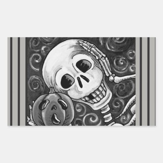 聞HALLOWEEN SKELETON STICKER 長方形シール (正面)