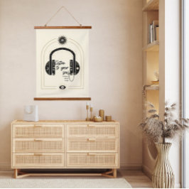 聞Soul Headphones金ゴールド&ブラック 吊り下げ型タペストリー