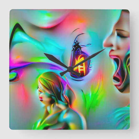 聴力恐怖症 スクエア壁時計 (正面)