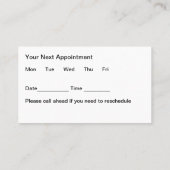 聴覚士の聴力テストアポイントメントカード 予約カード (裏面)