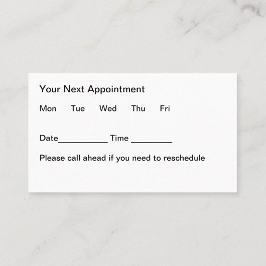 聴覚士の聴力テストアポイントメントカード 予約カード (裏面)