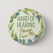 聴覚懸命顔グリーン離れ 缶バッジ (正面)