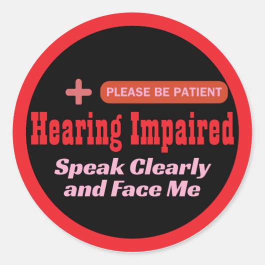 聴覚障エレガント害デザイン – 黒と赤 ラウンドシール (正面)