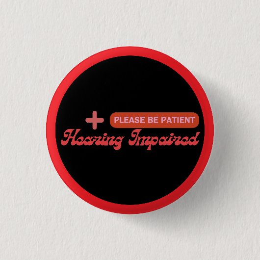 聴覚障エレガント害デザイン – 黒と赤 缶バッジ (正面)