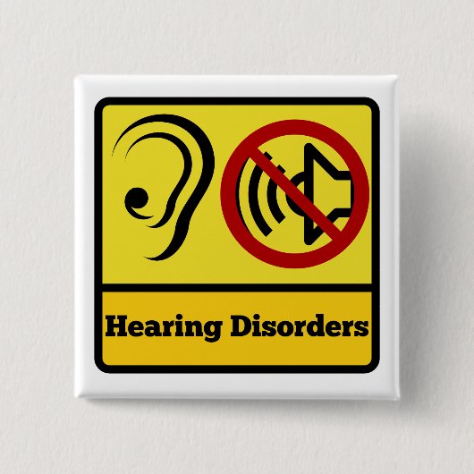 聴覚障害のある四角い黄色 缶バッジ (正面)