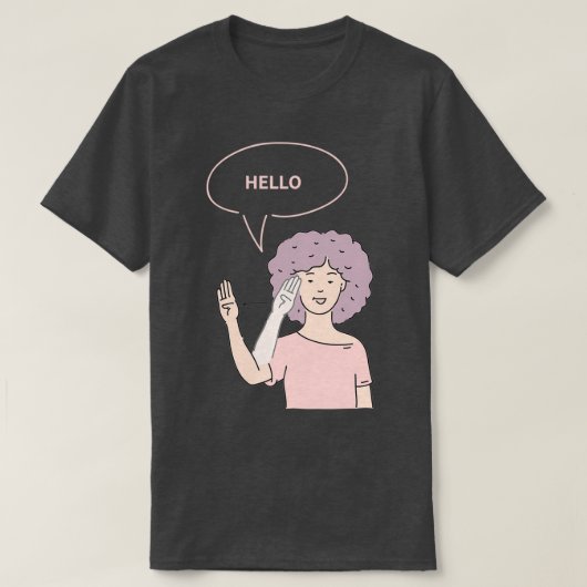 聴覚障害のあるHelloの手話 Tシャツ (デザイン正面)
