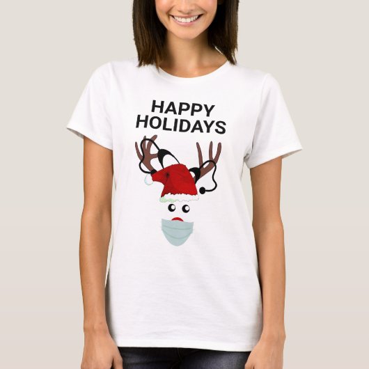 聴診器おもしろい付きナースクリスマストナカイ Tシャツ (正面)
