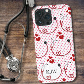 聴診器とハートのモノグラム iPhoneケース