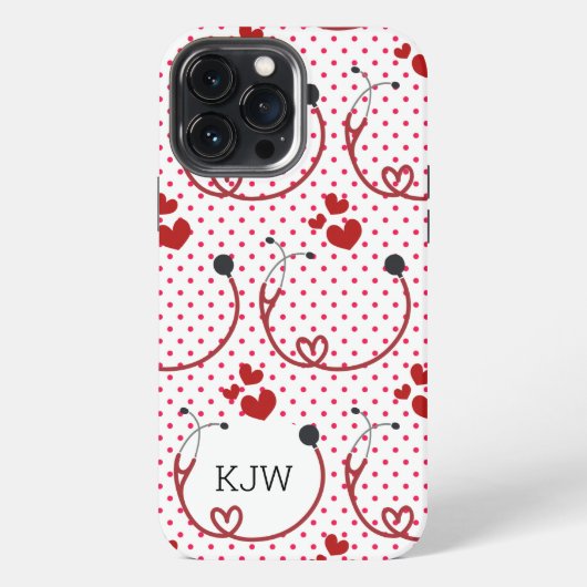 聴診器とハートのモノグラム iPhoneケース (裏面)