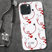 聴診器とハートモノグラム iPhoneケース