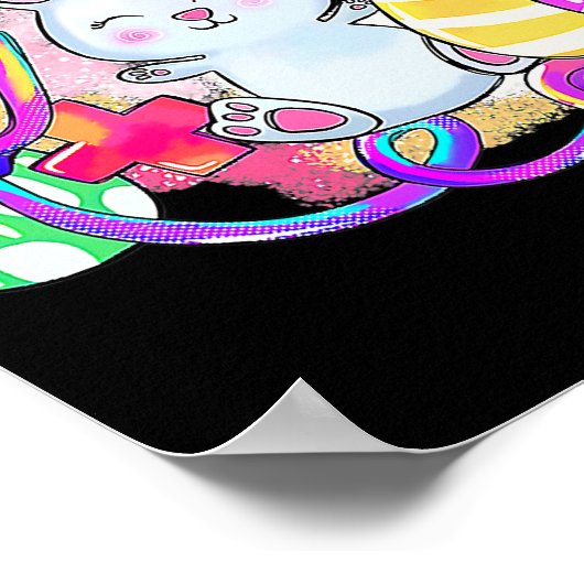 聴診器と復活卵を持つイースターバニー ポスター (角)