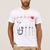 聴診器と注射器付き心電図モニター Tシャツ (正面)