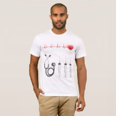聴診器と注射器付き心電図モニター Tシャツ (正面フル)