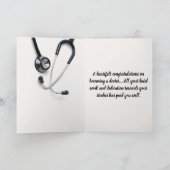 聴診器と金ゴールドカデュセウス医師おめでとう カード (内部)