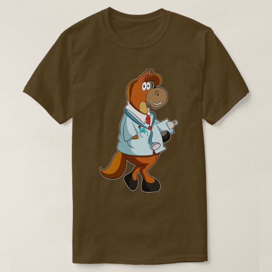 聴診器のスモックを持つ医者としての馬 Tシャツ (デザイン正面)