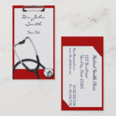 聴診器の名刺が付いている医学のクリップボード 名刺 (正面/裏面)