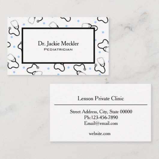 聴診器の小児科医の医者名刺 名刺 (正面/裏面)