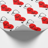 聴診器の心拍のハート ラッピングペーパー (角)