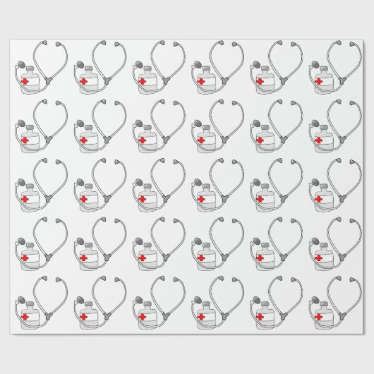 聴診器の薬のボトルの包装紙 ラッピングペーパー (フラット)