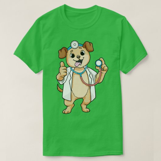 聴診器をつけた医者の犬 Tシャツ (デザイン正面)