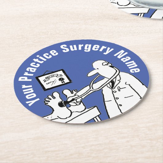 聴診器を付けたフンドクターステッカーペーパコースター ラウンドペーパーコースター (アングル)