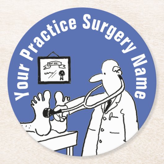 聴診器を付けたフンドクターステッカーペーパコースター ラウンドペーパーコースター (正面)