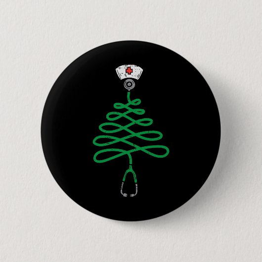 聴診器クリスマスツリーナースクリスマススススススクラブT 缶バッジ (正面)