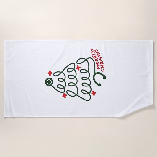 聴診器クリスマスツリーライトナーシングスクラブ ビーチタオル (正面)