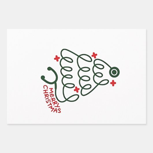 聴診器クリスマスツリーライトナーシングスクラブ ラッピングペーパーシート (正面)