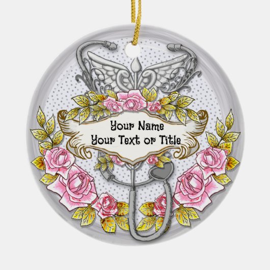 聴診器ケドゥケウス看護師 セラミックオーナメント (正面)