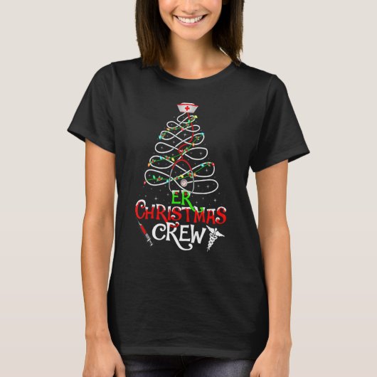 聴診器ナースエルクリスマスクルーTree Lights Nu Tシャツ (正面)