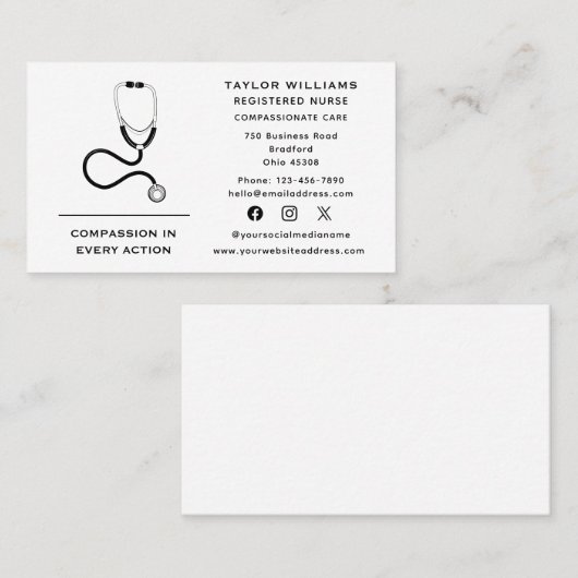 聴診器ナース医師心臓専門医 名刺 (正面/裏面)