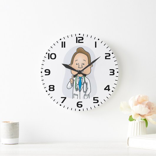 聴診器与えでドクターの親指を笑わせる ラージ壁時計