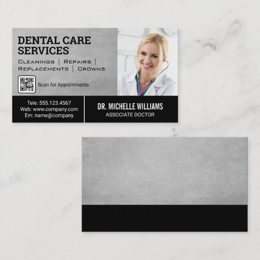 聴診器付き医師 | QRコードテンプレート 名刺 (正面/裏面)