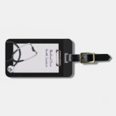 聴診器付き黒い医療用クリップボード ラゲッジタグ (正面横)