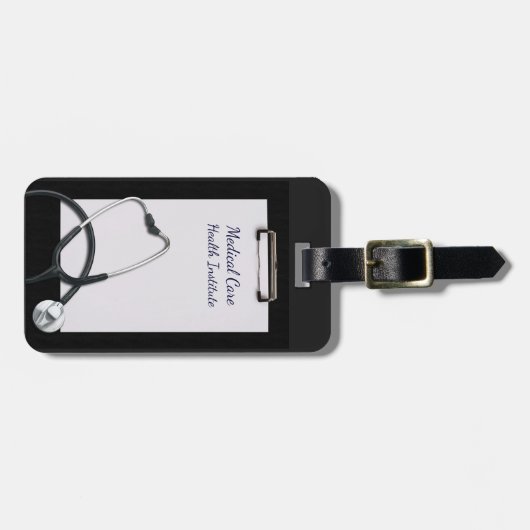 聴診器付き黒い医療用クリップボード ラゲッジタグ (正面横)