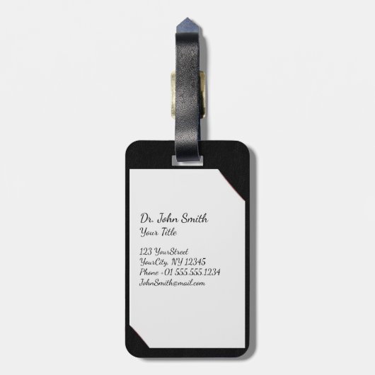 聴診器付き黒い医療用クリップボード ラゲッジタグ (裏面縦)