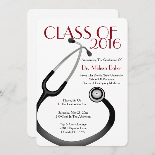 聴診器医科学校卒園発表 招待状 (正面/裏面)