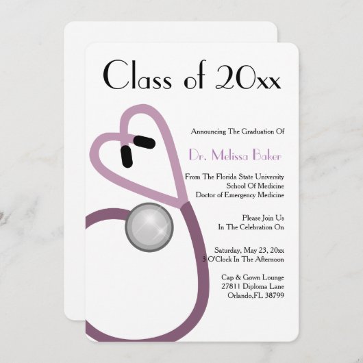 聴診器医科学校卒園発表 招待状 (正面/裏面)