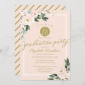 聴診器看護学校卒業パーティーピンクフローラ 招待状 (正面/裏面)