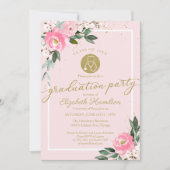 聴診器看護学校卒業パーティーピンクフローラ 招待状 (正面)
