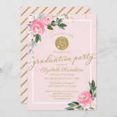 聴診器看護学校卒業パーティーピンクフローラ 招待状 (正面/裏面)